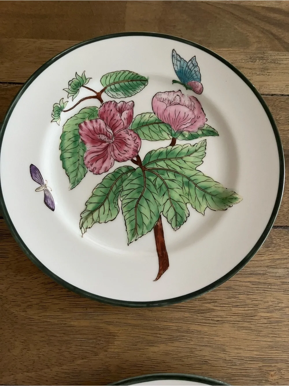 Vintage Nora Fenton Botanical Floral Dinner Plates - Pink & Blue Floral Design